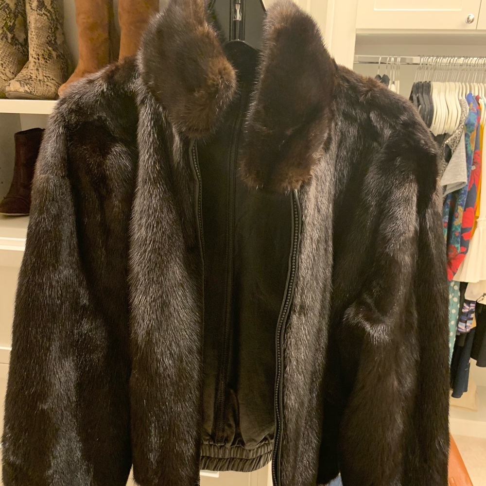 Reversible mink fur leather coat